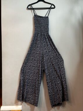American Eagle Outfitters Navy Floral Smocked Wide‑Leg Jumpsuit